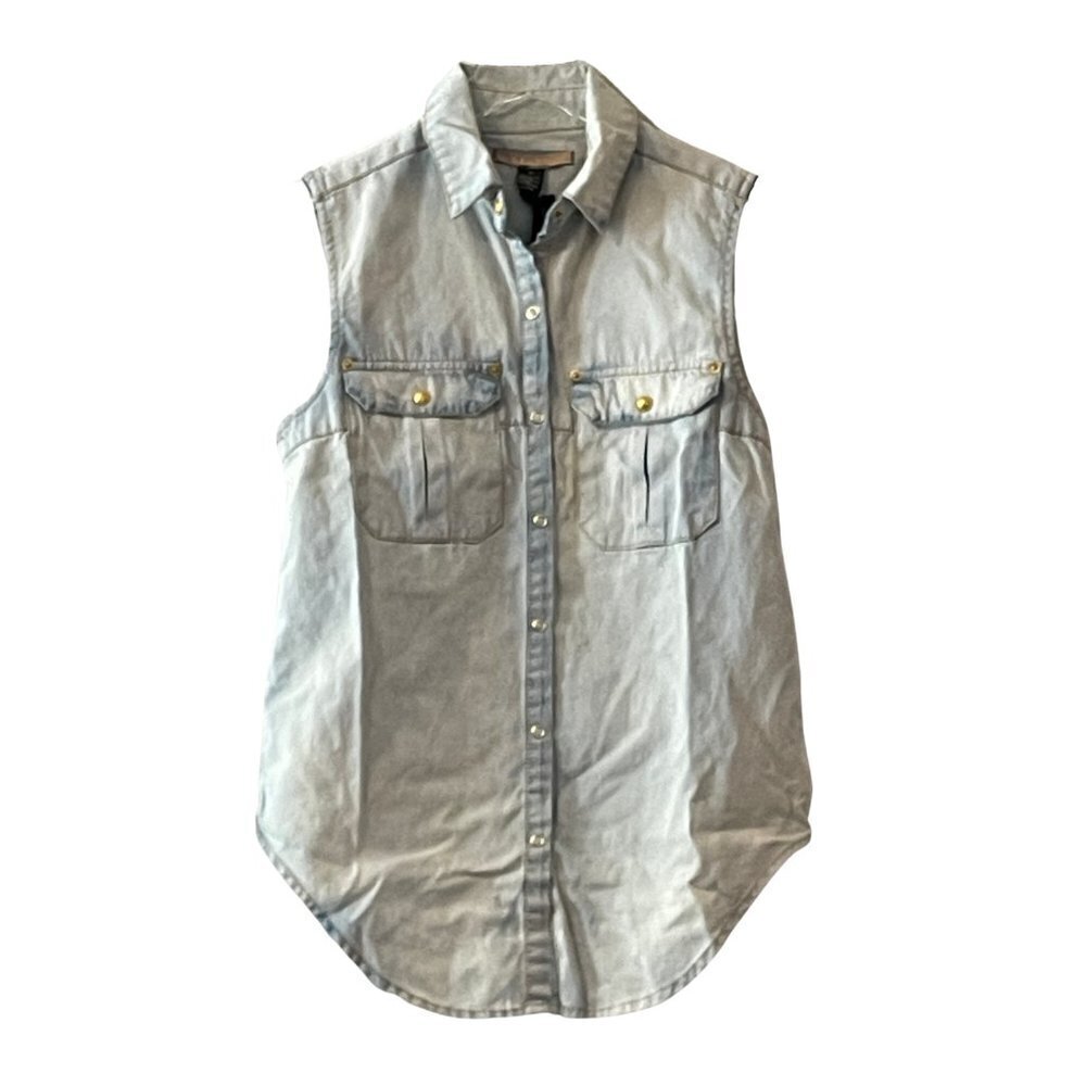 NWT Ksubi New Conquista Sleeveless Chambray Snap Button Down Shirt Sz. S